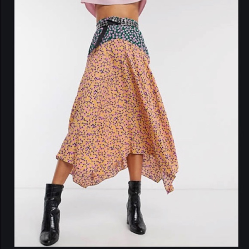 Topshop mixed floral asymmetric midi skirt